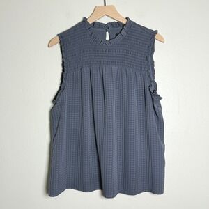 Ann Taylor Womens Blouse XL Blue Striped Gingham Office‎ Nautical Corpgore